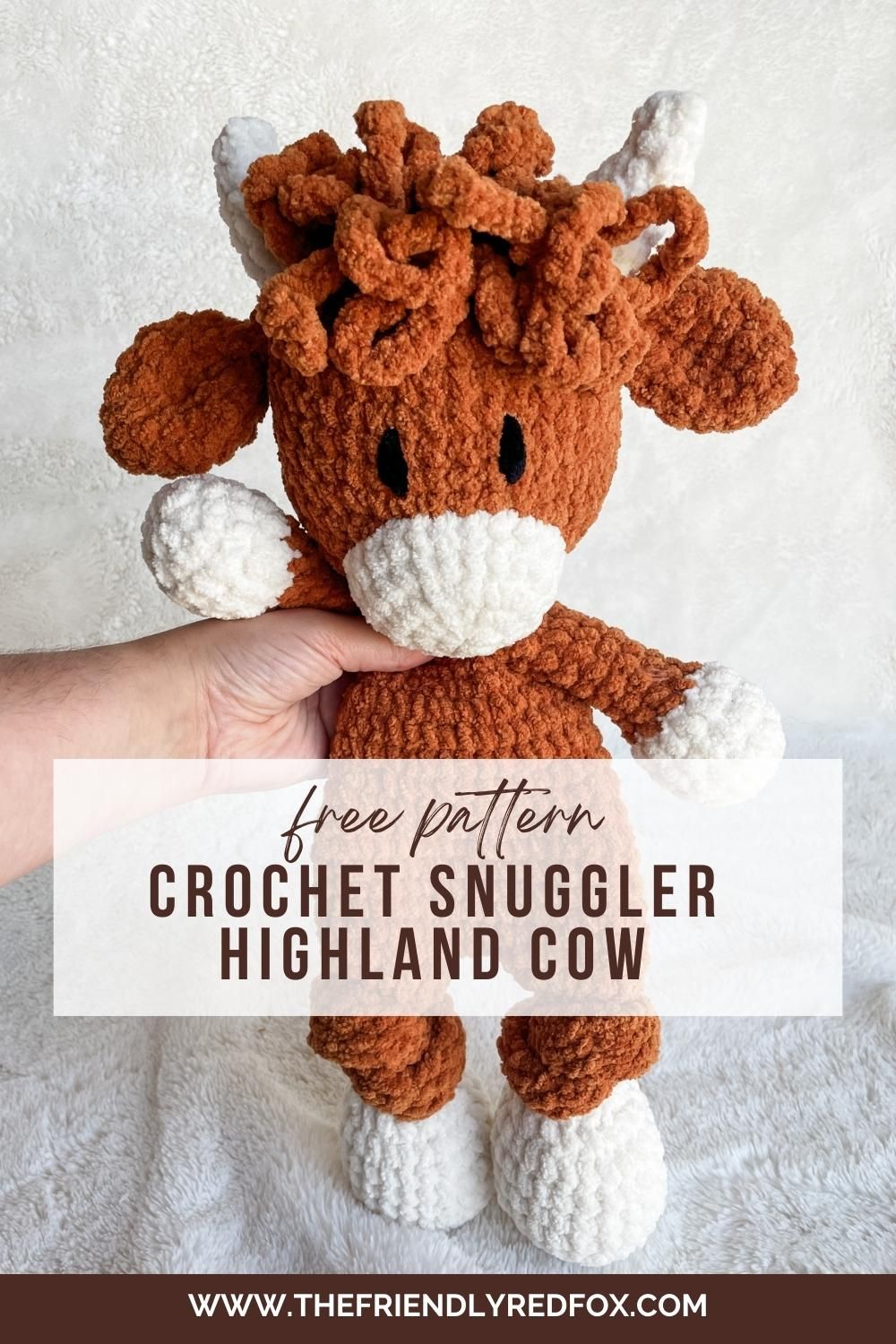 This Highland Cow Crochet Snuggler pattern would be perfect for a boho nursery! A crochet snuggler Highland Cow is a half stuffy, half blanket- the best of both worlds!