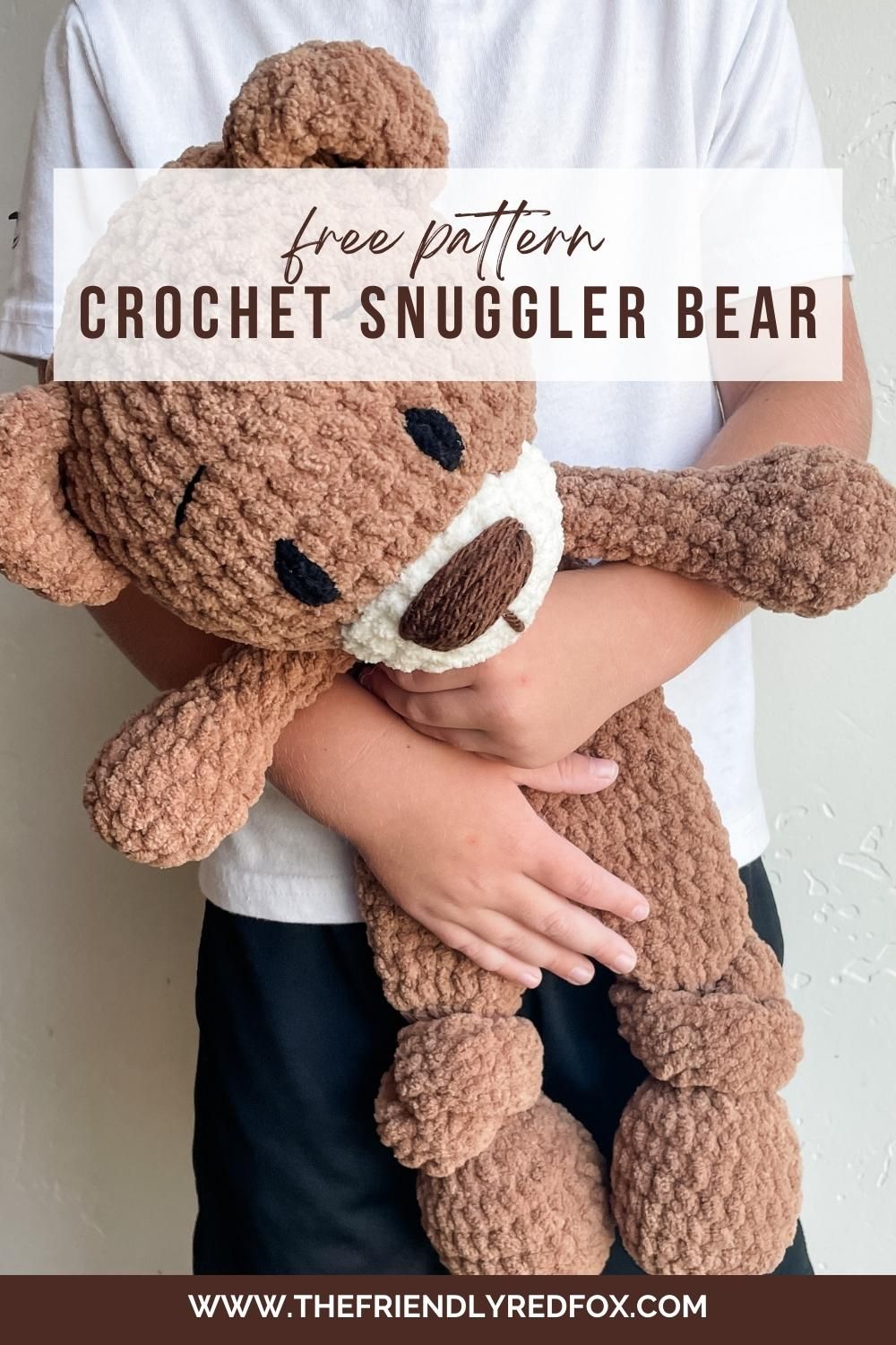 This cozy free crochet snuggler pattern is a spin on the classic bear! This crochet snuggler bear is a half stuffy, half lovey- the perfect baby or toddler gift!