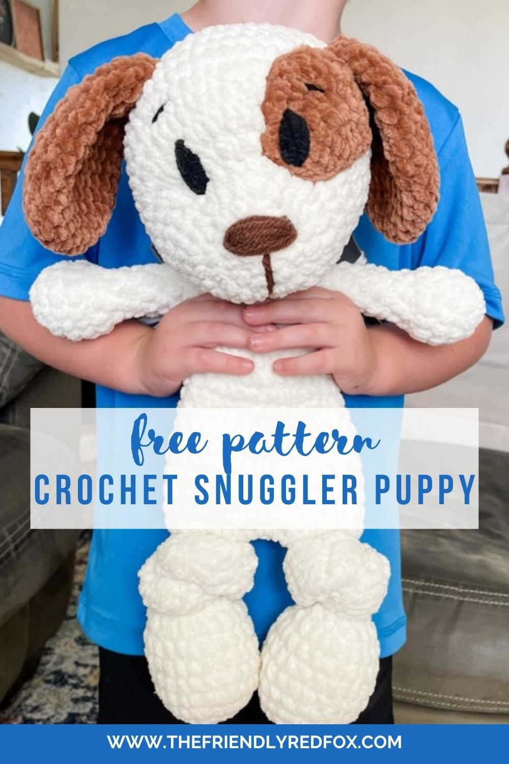 This is a free crochet snuggler pattern of the cuddly classic puppy! Half stuffed animal, half blanket but twice the fun! This crochet dog lovey would be a great crocheted nursery gift! Embroidered eyes and blanket yarn make it more baby friendly.