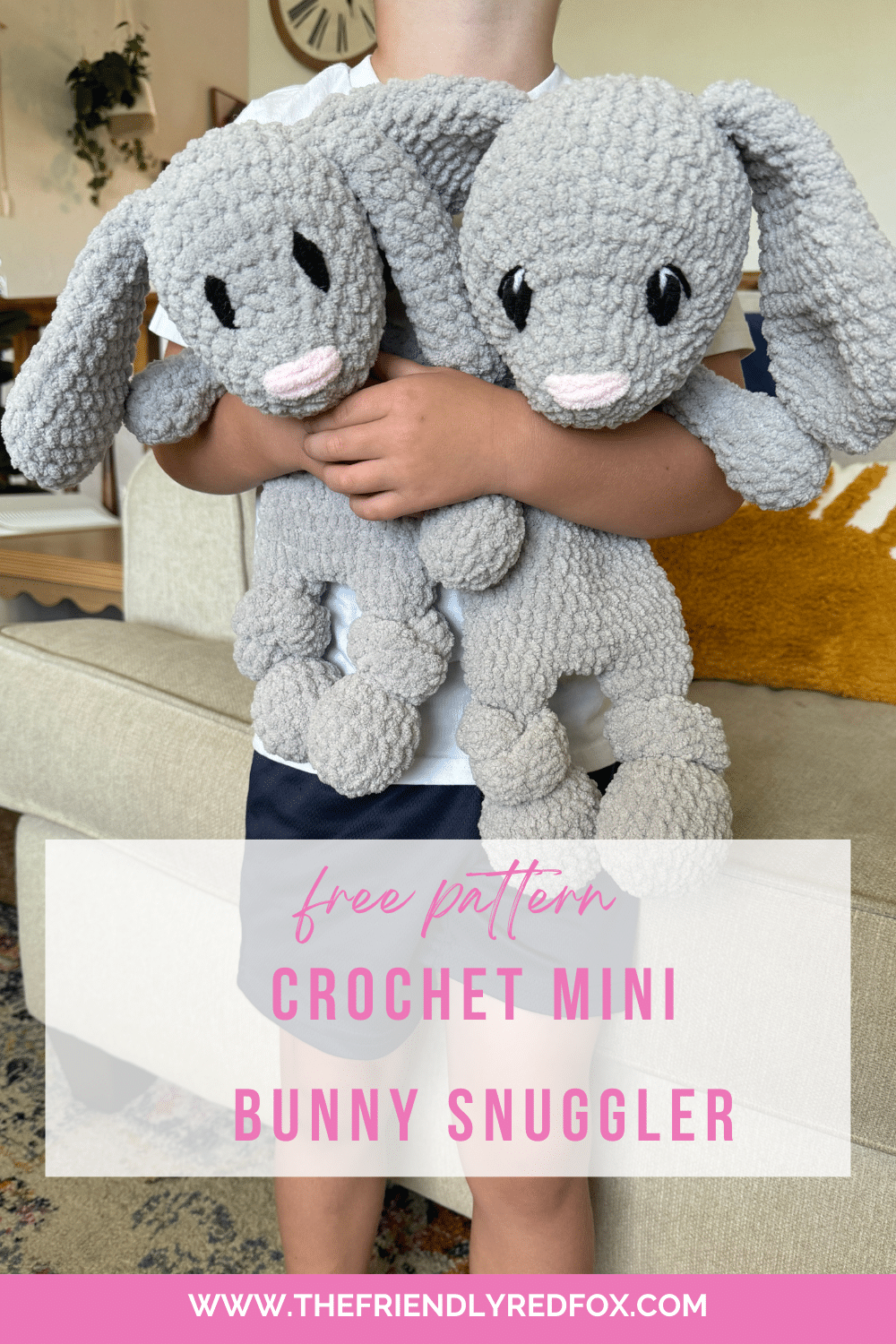 This is a free crochet snuggler pattern of the cuddly classic bunny! Half stuffed animal, half blanket but twice the fun! This crochet bunny lovey would be a great crocheted nursery gift! Embroidered eyes and blanket yarn make it more baby friendly.
