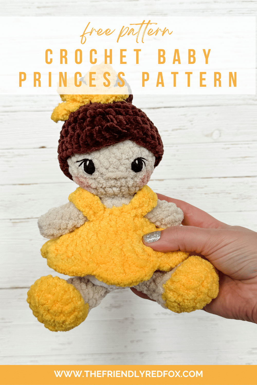 This free baby princess crochet pattern amigurumi pattern makes a squishy plush pal! This works up quickly with plush yarn.
