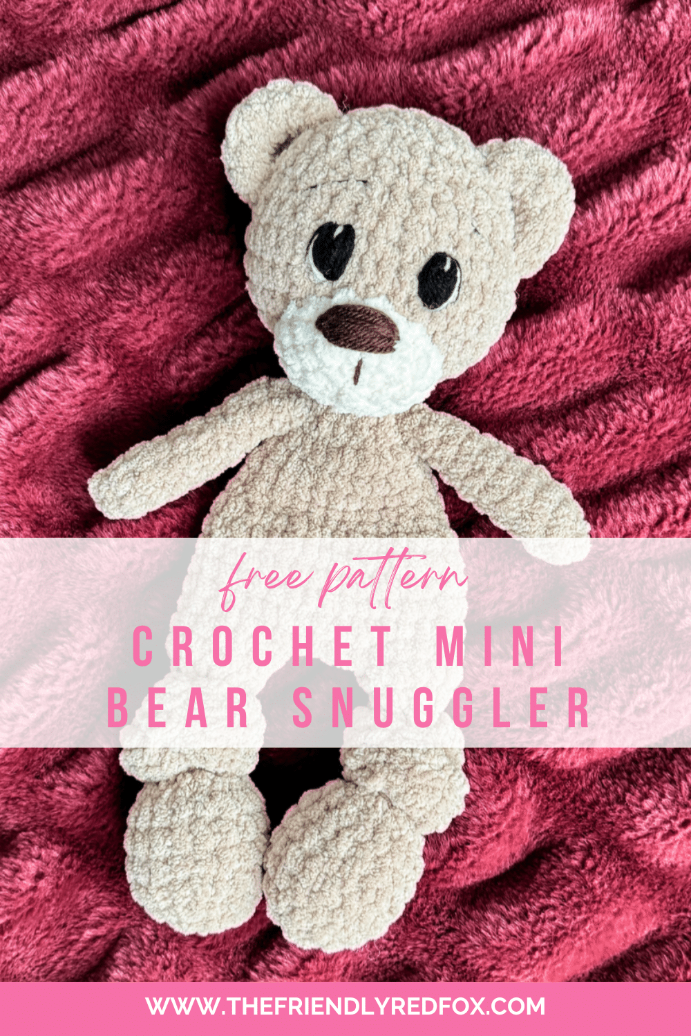 This Free Bear Crochet Lovey pattern creates a sweet gift or cuddly friend. Whether you call this a lovey or a snuggler, this pattern is a half plush animal, half blanket- the best of both worlds!